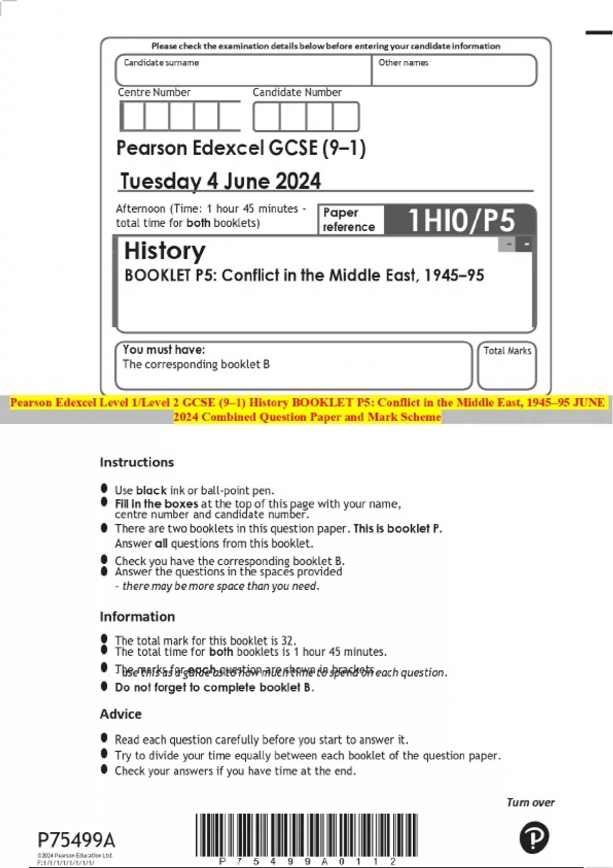 Pearson Edexcel Level 1/Level 2 GCSE (9–1) History BOOKLET P5: Conflict