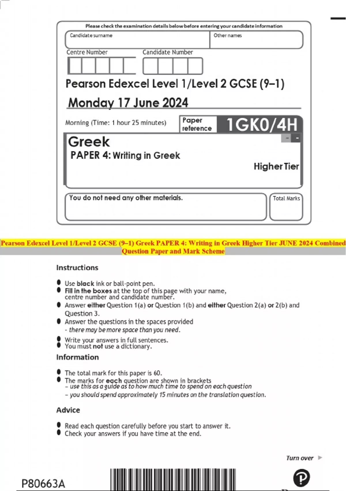 BUNDLED 2024 Pearson Edexcel Level 1/Level 2 GCSE (9–1) Greek Combined ...