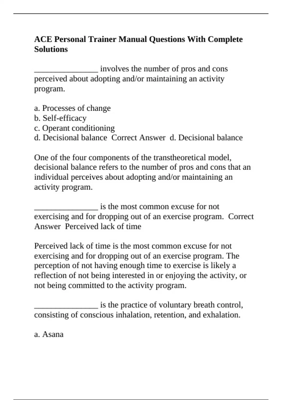 ACE Personal Trainer Manual Questions With Complete Solutions - ACE ...