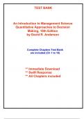 Test Bank for An Introduction to Management Science Quantitative Approaches to Decision Making&comma; 16th Edition by Anderson &lpar;All Chapters included&rpar;