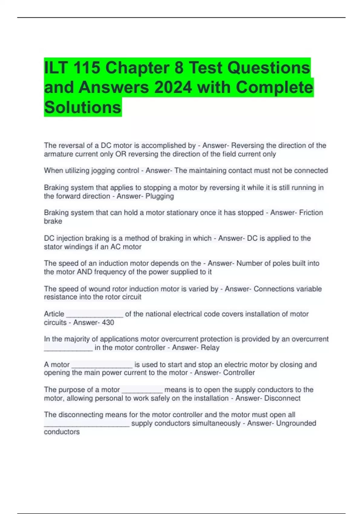 ILT 115 Chapter 8 Test Questions and Answers 2024 with Complete ...