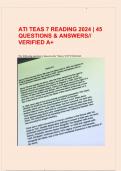 ATI TEAS 7 READING 2024 &vert; 45 QUESTIONS & ANSWERS&sol;&sol; VERIFIED A&plus;
