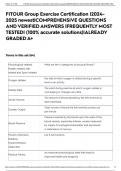 FITOUR Group Exercise Certification &vert;2024- 2025 newest&vert;COMPREHENSIVE QUESTIONS AND VERIFIED ANSWERS &vert;FREQUENTLY MOST TESTED&vert; &lpar;100&percnt; accurate solutions&rpar;&vert;ALREADY GRADED A&plus;