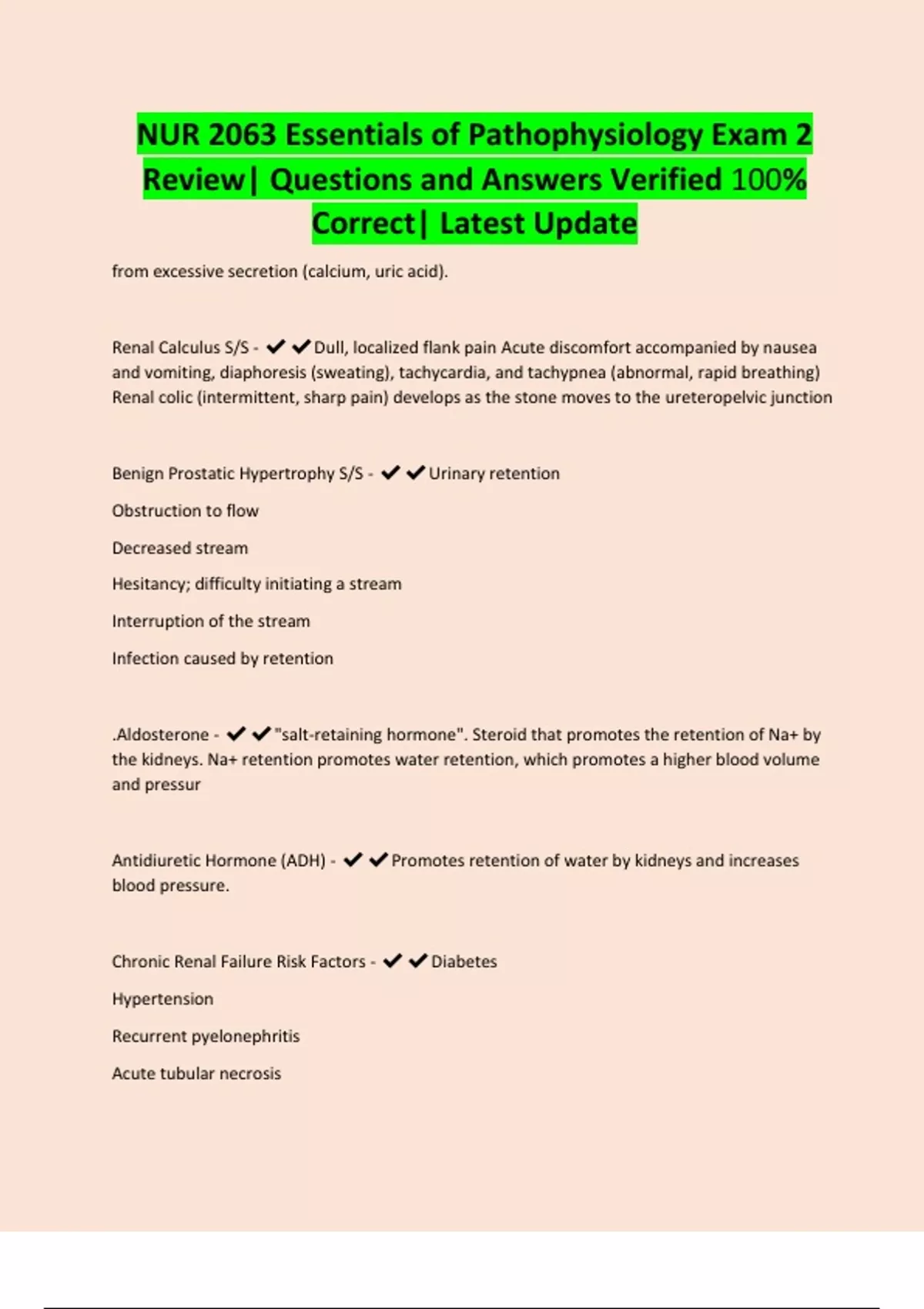 NUR 2063 Essentials of Pathophysiology Exam 2 Review| Questions and ...