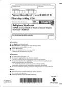 Pearson Edexcel Level 1&sol; Level 2 GCSE &lpar;9&ndash;1&rpar; Religious Studies A PAPER 2&colon; Area of Study 2 &ndash; Study of Second Religion Option 2D &ndash; Buddhism  1RA0&sol;2D question paper june 2024 
