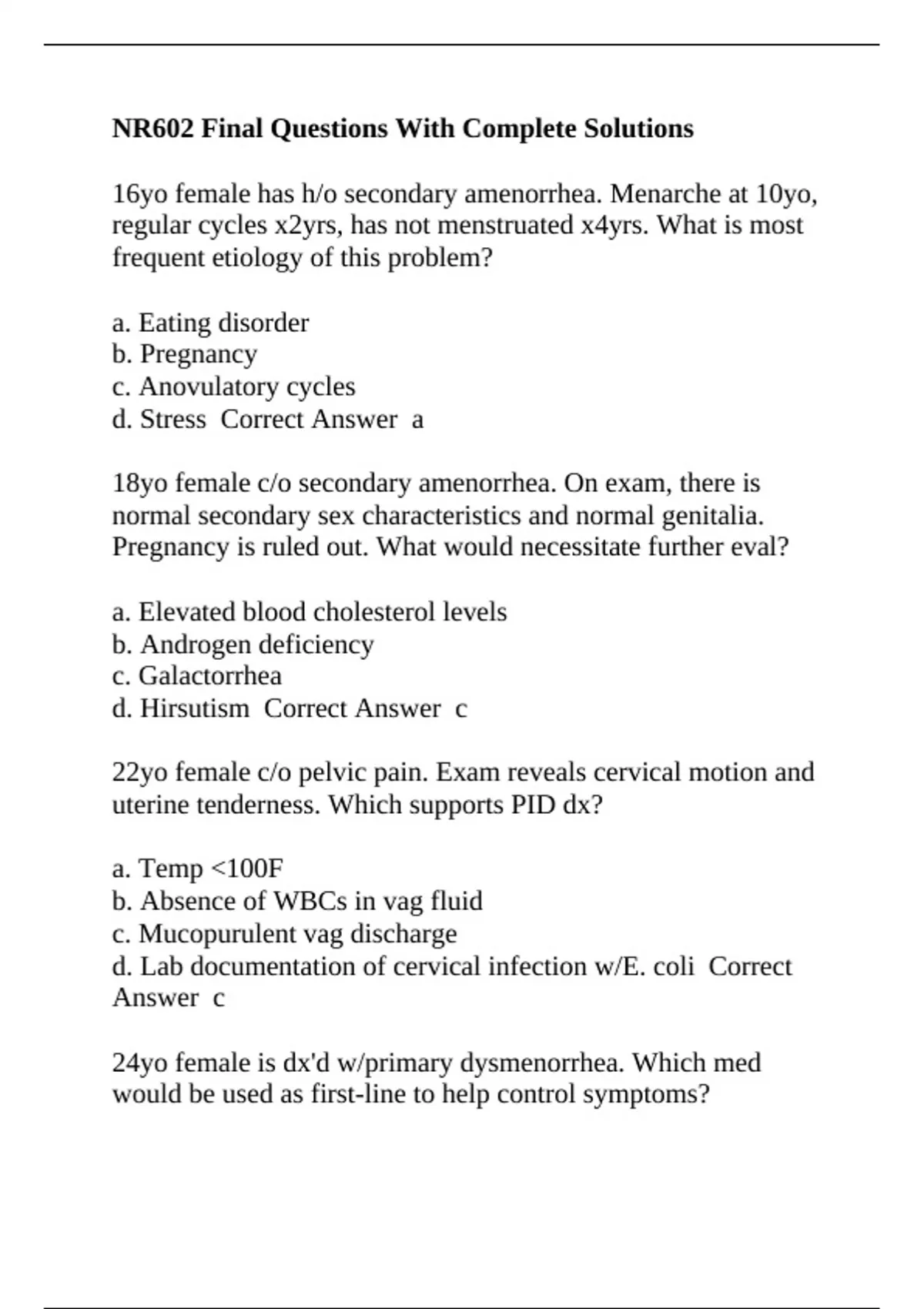 NR 602 / NR602 Chamberlain College Of Nursing -NR602 Final Questions ...