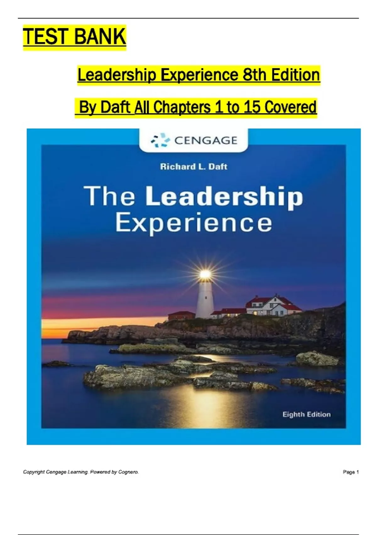 Test Bank for The Leadership Experience, 8th Edition by Richard L. Daft ...