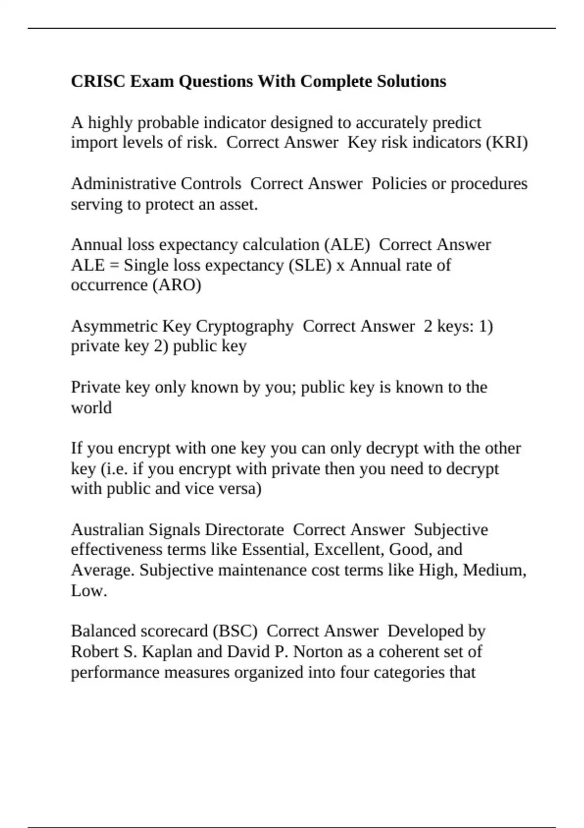 CRISC Exam Questions With Complete Solution1 - CRISC - Certified in ...