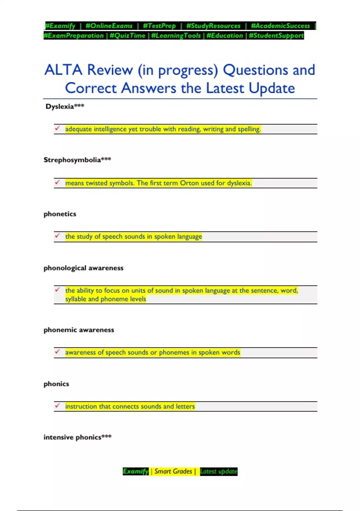 ALTA Exam Review Questions and Correct Answers – Updated Study Guide ...