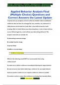Applied Behavior Analysis Final  &lpar;Multiple Choice&rpar; Questions and  Correct Answers the Latest Update