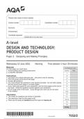 AQA A-level DESIGN AND TECHNOLOGY&colon; PRODUCT DESIGN 7552-2 Paper 2 Designing and Making Principles question paper June 2024