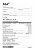 AQA A-level MODERN HEBREW 7672-3 Paper 3 Listening&comma; reading and writing question paper June 2024