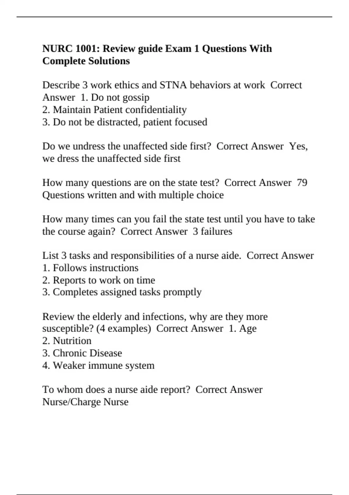 NURC 1001: Review guide Exam 1 Questions With Complete Solutions - NURC ...