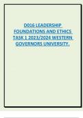 D016 LEADERSHIP  FOUNDATIONS AND ETHICS TASK 1 2023&sol;2024 WESTERN  GOVERNORS UNIVERSITY