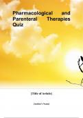 Pharmacological and Parenteral Therapies Quiz