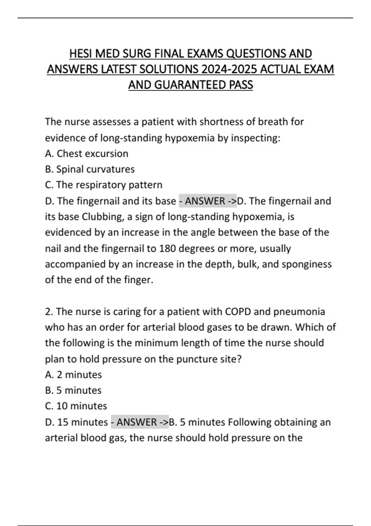 HESI MED SURG FINAL EXAMS QUESTIONS AND ANSWERS LATEST SOLUTIONS ACTUAL ...