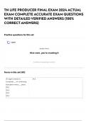 TN LIFE PRODUCER FINAL EXAM 2024 ACTUAL EXAM COMPLETE ACCURATE EXAM QUESTIONS WITH DETAILED VERIFIED ANSWERS &lpar;100&percnt; CORRECT ANSWERS&rpar; 
