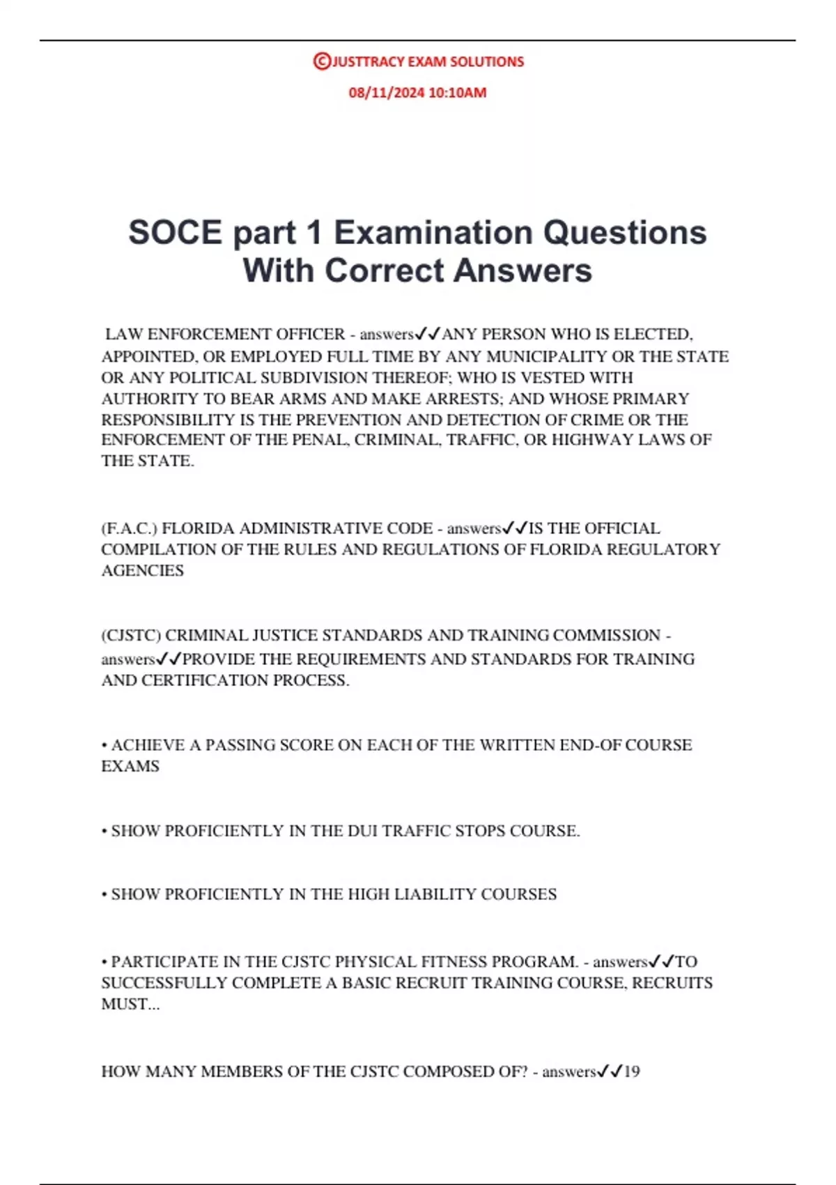 Soce Questions SOCE part 1 Examination Questions With Correct Answers - SOCE part 1 ...