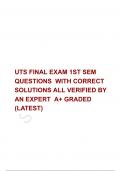 UTS FINAL EXAM 1ST SEM QUESTIONS  WITH CORRECT SOLUTIONS ALL VERIFIED BY AN EXPERT  A&plus; GRADED &lpar;LATEST&rpar;