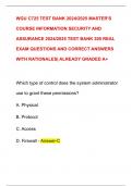 WGU C725 TEST BANK 2024&sol;2025 MASTER'S  COURSE INFORMATION SECURITY AND  ASSURANCE 2024&sol;2025 TEST BANK 300 REAL  EXAM QUESTIONS AND CORRECT ANSWERS WITH RATIONALES&vert; ALREADY GRADED A&plus;