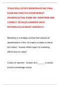 TEXAS REAL ESTATE BROKERAGE SAE FINAL  EXAM AND PRACTICE EXAM NEWEST  2024&sol;2025 ACTUAL EXAM 400&plus; QUESTIONS AND  CORRECT DETAILED ANSWERS &lpar;WITH  RATIONALES&rpar; &vert;ALREADY GRADED A&plus;