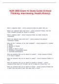 NUR 3065 Exam &num;1 Study Guide &lpar;Critical Thinking&comma; Interviewing&comma; Health History&rpar;