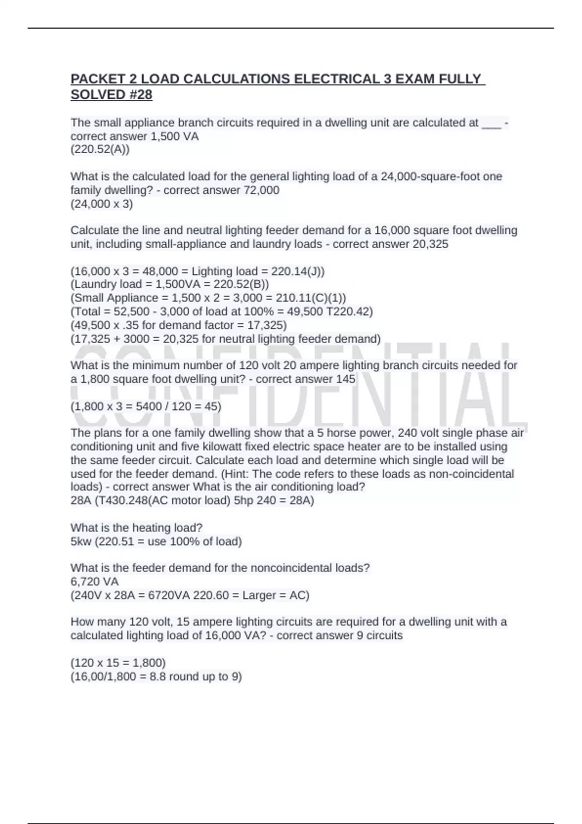 PACKET 2 LOAD CALCULATIONS ELECTRICAL 3 EXAM FULLY SOLVED -28 - Module ...