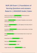 NUR 155 Exam 1 &vert; Foundations of Nursing Questions and answers Rated A&plus; &vert; 2024&sol;2025 Guide &vert; Galen