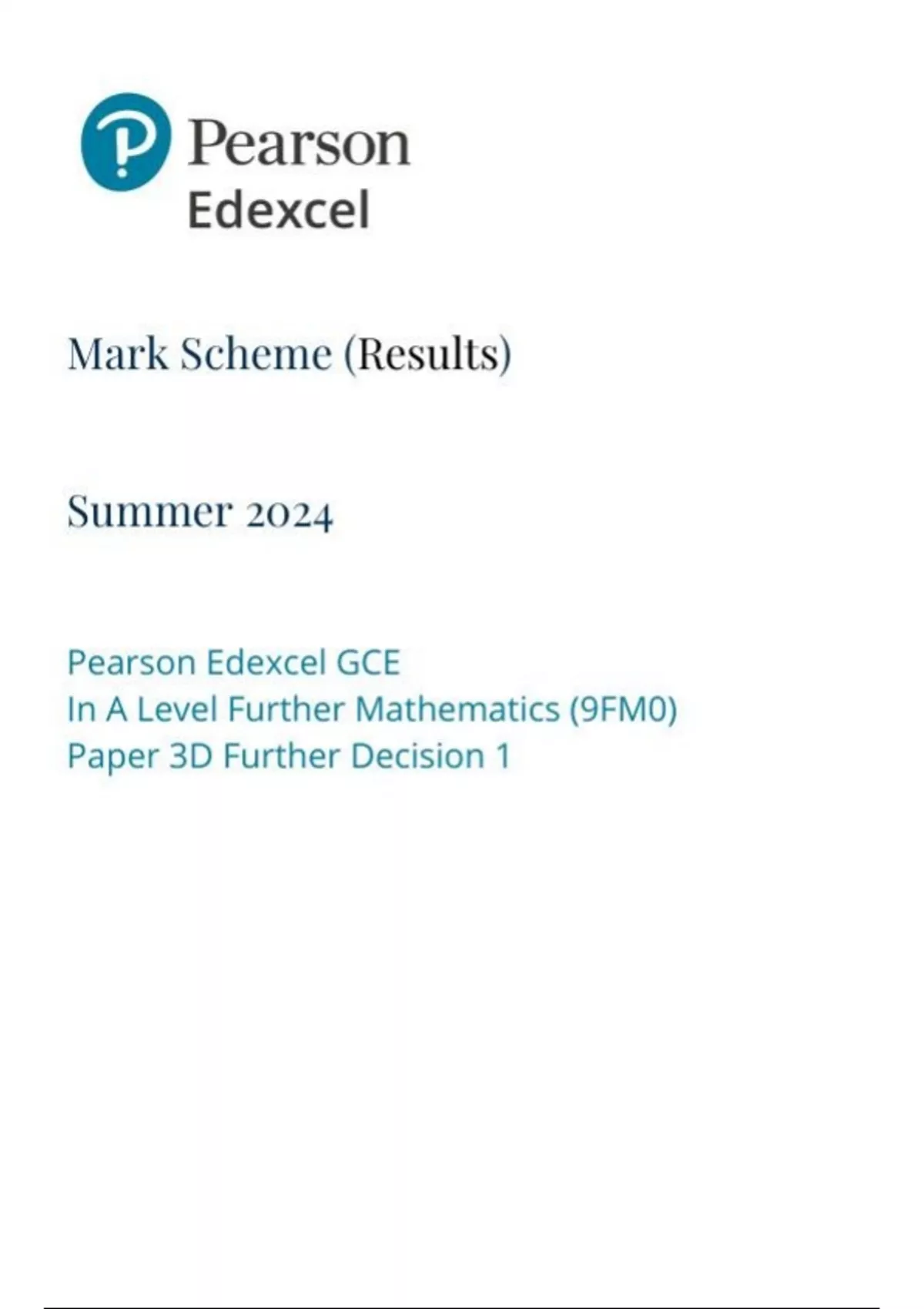 Pearson Edexcel GCE In A Level Further Mathematics (9FM0) Paper 3D ...