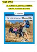 Test Bank for An Invitation to Health 20th Edition by Tunks All 1-20 Chapters Covered &comma;Latest Edition&comma; ISBN&colon;9780357728345