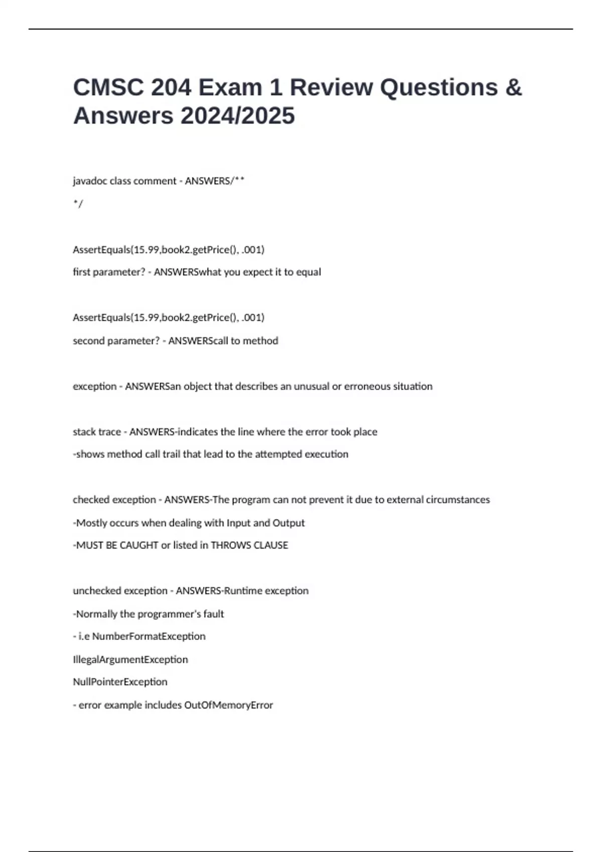 CMSC 204 Exam 1 Review Questions & Answers 2024/2025 - CMSC 204 - Stuvia US