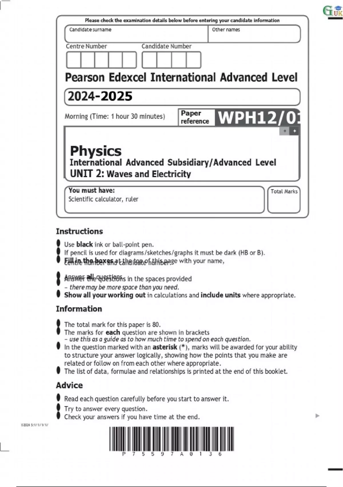 Physics-International Advanced Subsidiary-Advanced Level UNIT 2 Waves ...