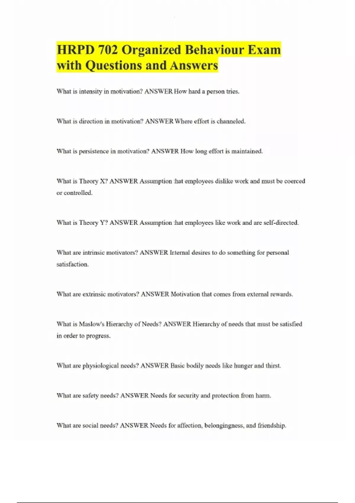 HRPD 702 Organized Behaviour Exam with Questions and Answers - HRPD 702 ...