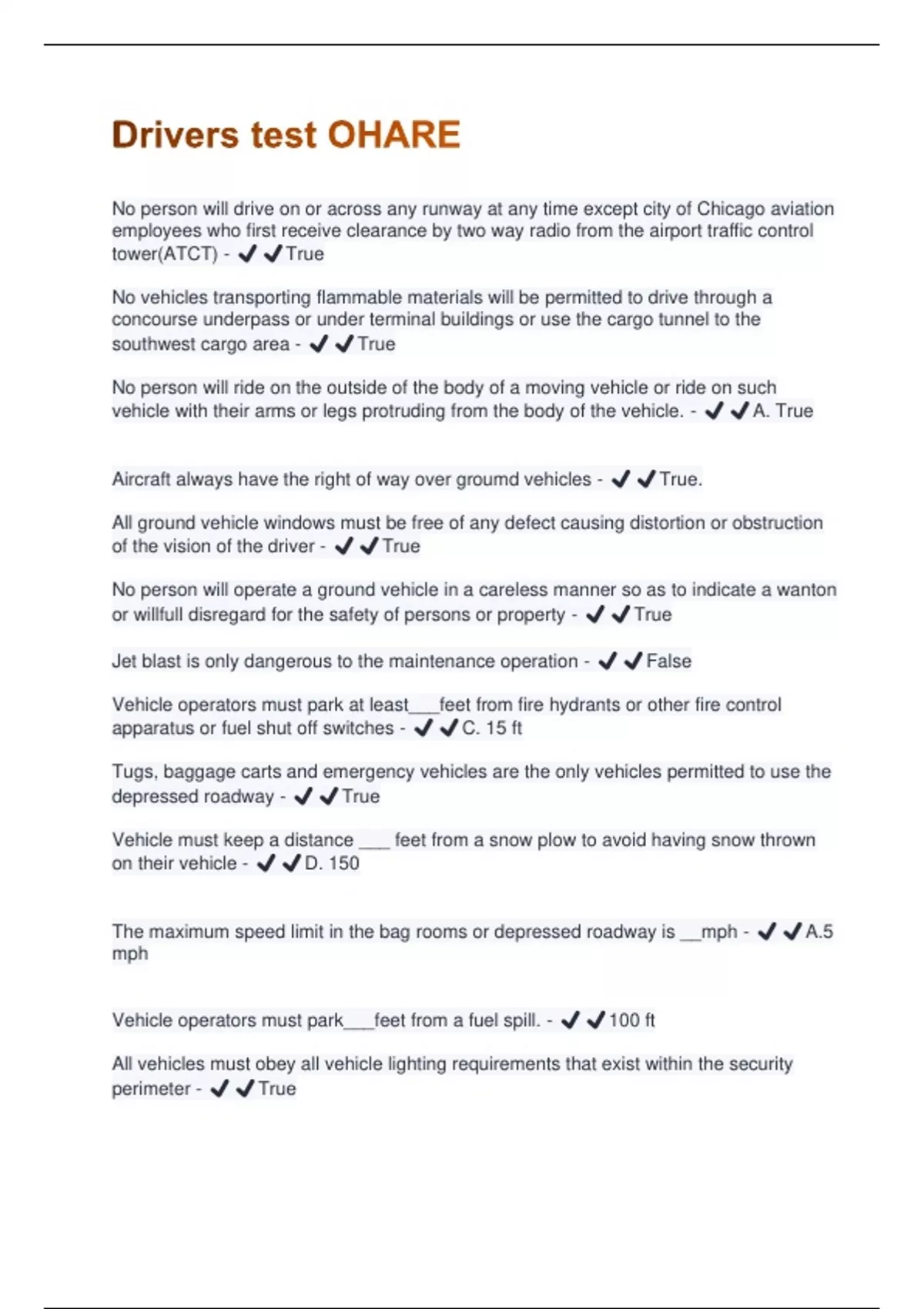 Drivers test OHARE Questions With Answers Graded A+ Assured Success ...