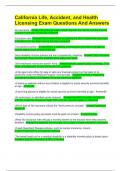 California Life&comma; Accident&comma; and Health Licensing Exam Questions And Answers  
