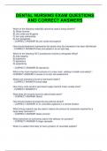 DENTAL NURSING EXAM QUESTIONS AND CORRECT ANSWERS