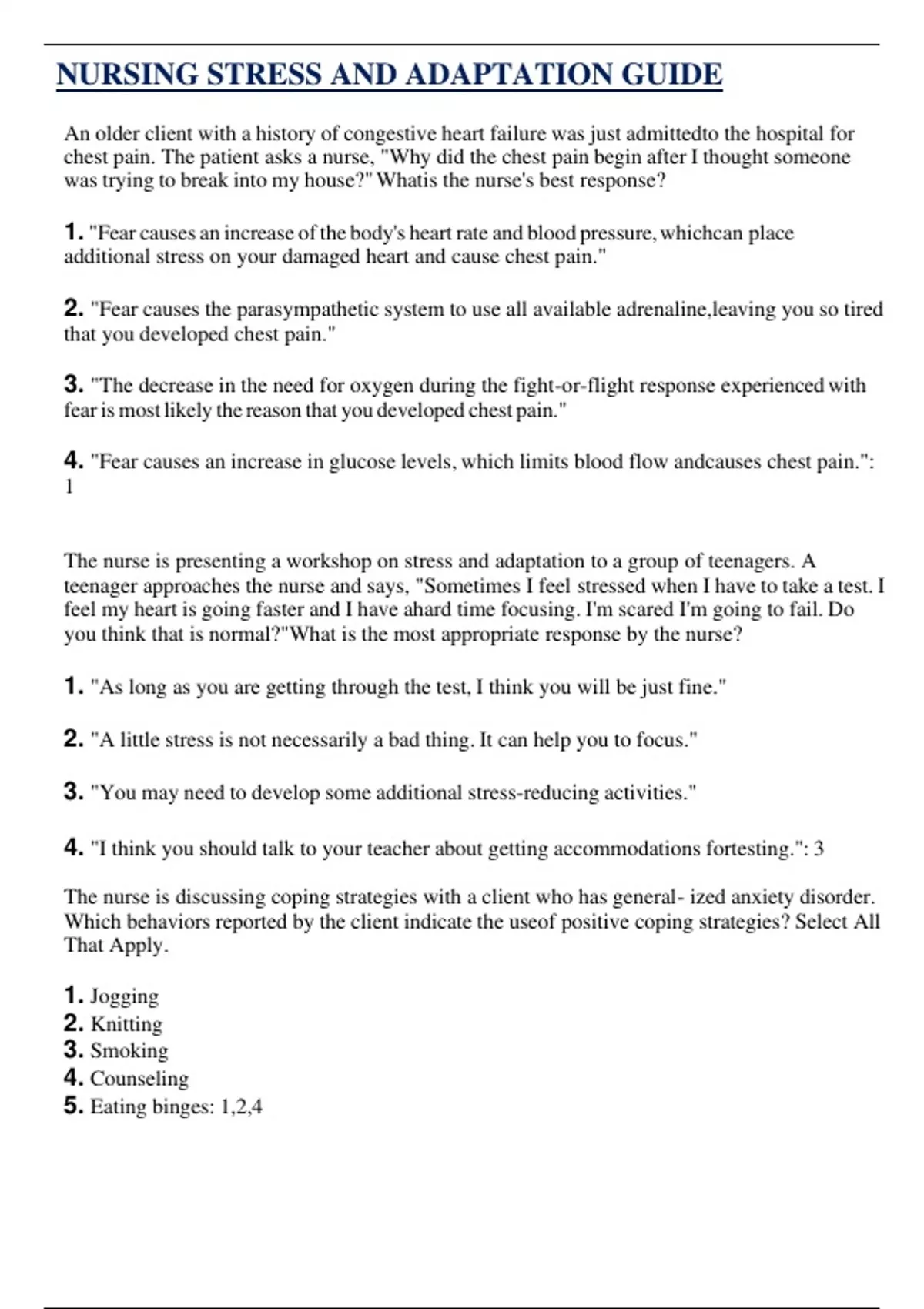 NURSING STRESS AND ADAPTATION GUIDE ( LATEST 2024 / 2025 ) ACTUAL ...