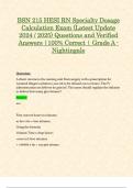 BSN 215 HESI RN Specialty Dosage Calculation Exam &lpar;Latest Update 2024 &sol; 2025&rpar; Questions and Verified Answers &vert;100&percnt; Correct &vert; Grade A - Nightingale