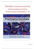 TEST BANK For Psychopharmacology&colon; Drugs&comma; the Brain&comma; and Behavior&comma; 4th Edition By Meyer Nursing&comma; Verified Chapters 1 - 20&comma; Complete Newest Version