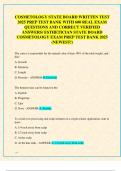 COSMETOLOGY STATE BOARD WRITTEN TEST  2025 PREP TEST BANK WITH 600 REAL EXAM  QUESTIONS AND CORRECT VERIFIED  ANSWERS&sol; ESTHETICIAN STATE BOARD  COSMETOLOGY EXAM PREP TEST BANK 2025  &lpar;NEWEST&excl;&rpar;