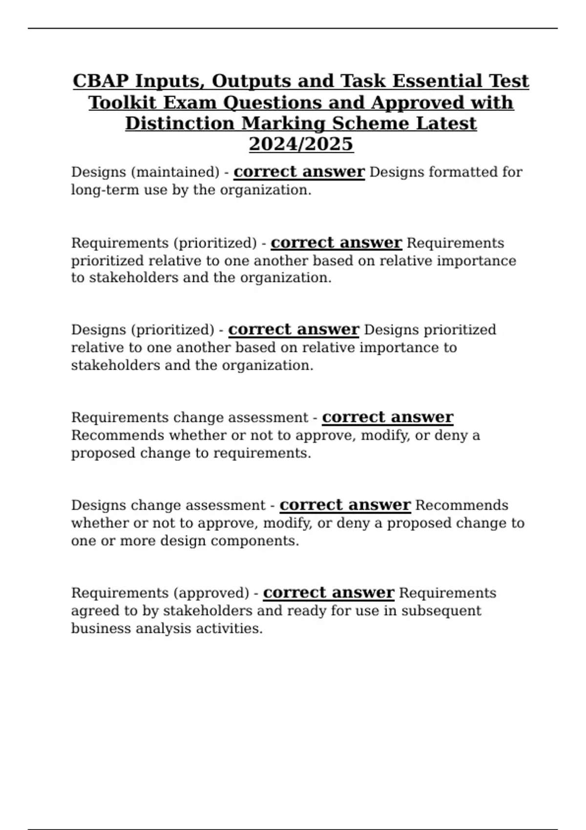 Cbip Sample Question CBAP Inputs, Outputs and Task Essential Test Toolkit Exam Questions and ...