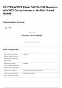 CCHT PRACTICE EXAM DAVITA &vert; 150 Questions with 100&percnt; Correct Answers &vert; Verified &vert; Latest Update