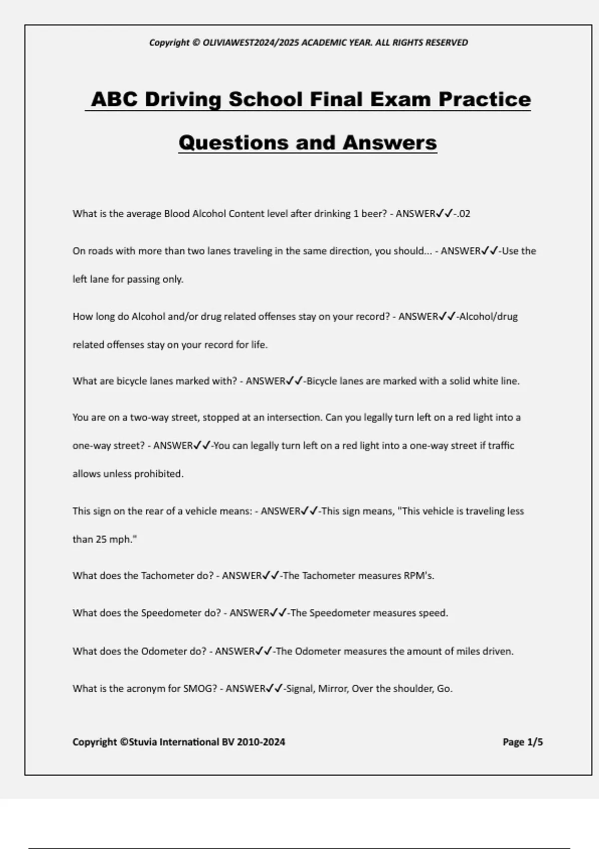 ABC Driving School Final Exam Practice Questions and Answers - Prep ...