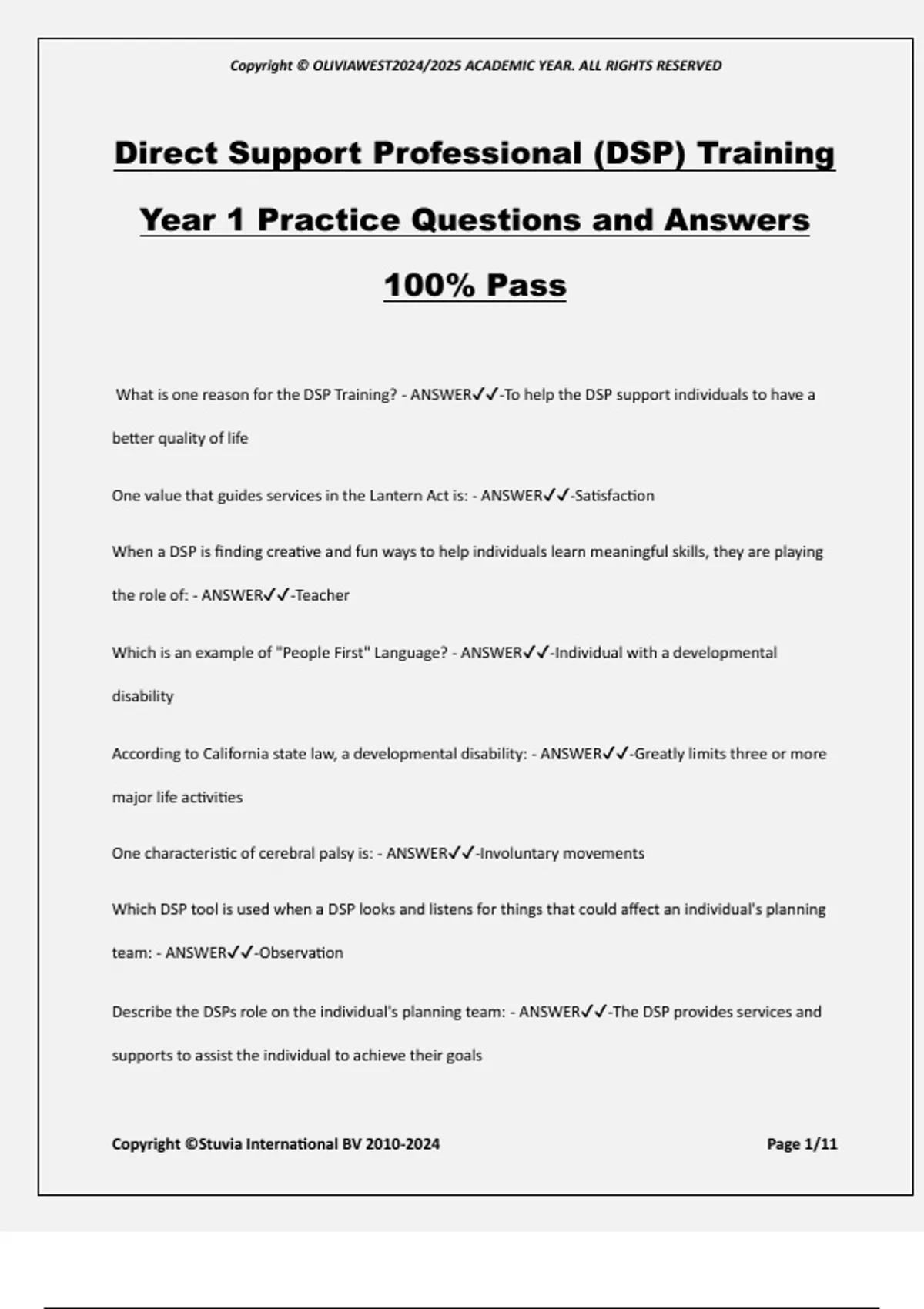 Direct Support Professional (DSP) Training Year 1 Practice Questions ...