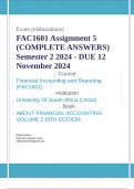 FAC1601 Assignment 5 &lpar;COMPLETE ANSWERS&rpar; Semester 2 2024 - DUE 12 November 2024&semi; 100&percnt; TRUSTED Complete&comma; trusted solutions and explanations Ensure your success with us&period;&period;&period;