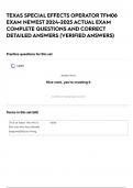 TEXAS SPECIAL EFFECTS OPERATOR TFM06 EXAM NEWEST 2024-2025 ACTUAL EXAM COMPLETE QUESTIONS AND CORRECT DETAILED ANSWERS &lpar;VERIFIED ANSWERS&rpar;