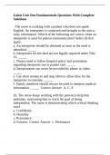 Galen Unit One Fundamentals Questions With Complete Solutions