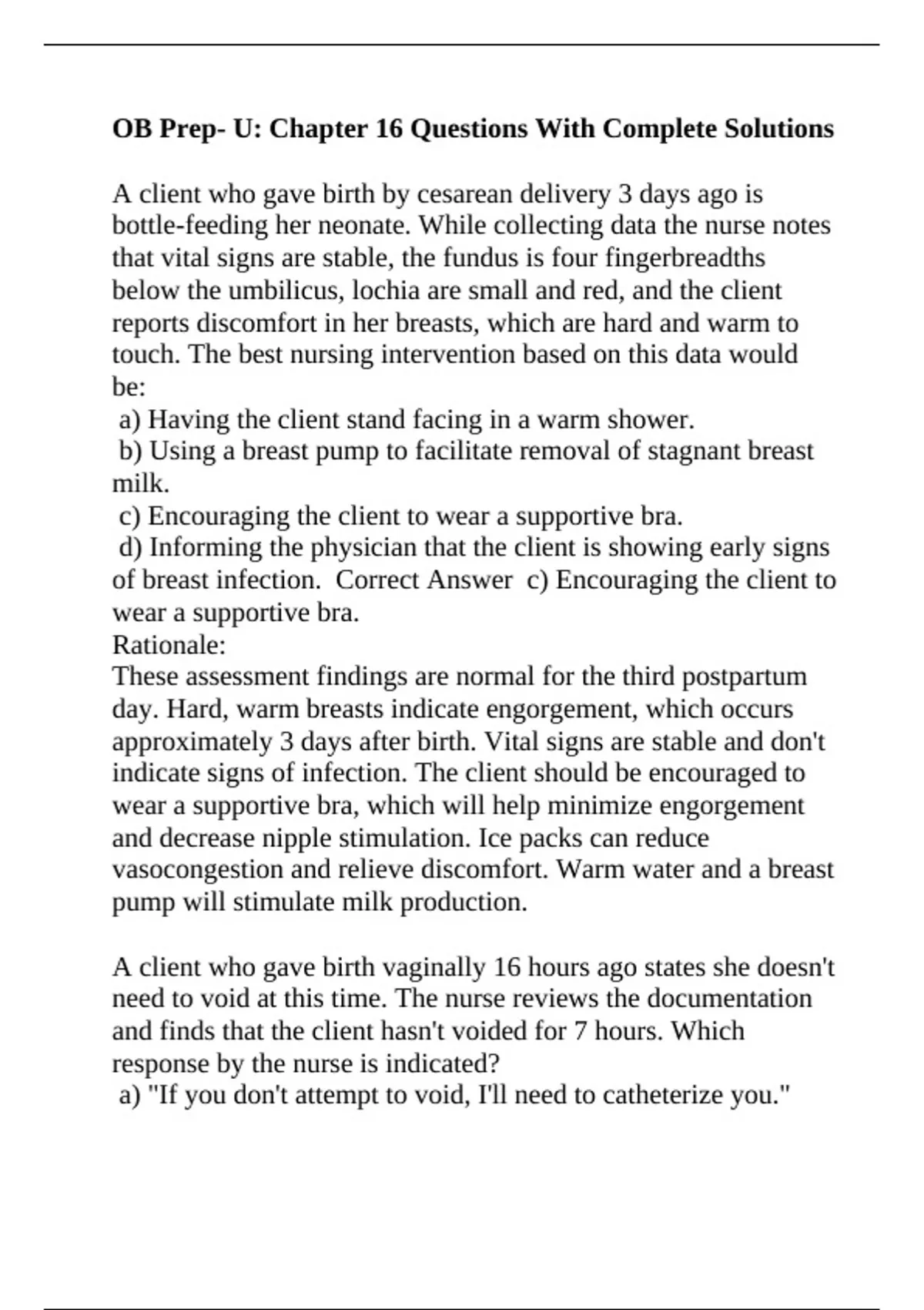 OB Prep- U: Chapter 16 Questions With Complete Solutions - Ob - Stuvia US