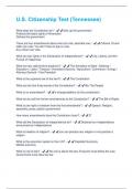 U&period;S&period; Citizenship Test &lpar;Tennessee&rpar;  Questions and Answers 100&percnt; Verified