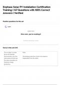 Enphase Solar PV Installation Certification Training &vert; 147 Questions with 100&percnt; Correct Answers &vert; Verified